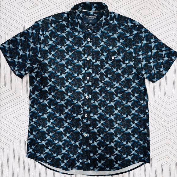 Heritage Other - Heritage | Men's Black/Blue Bird Patterned Shirt | Casual Button-Up | Large